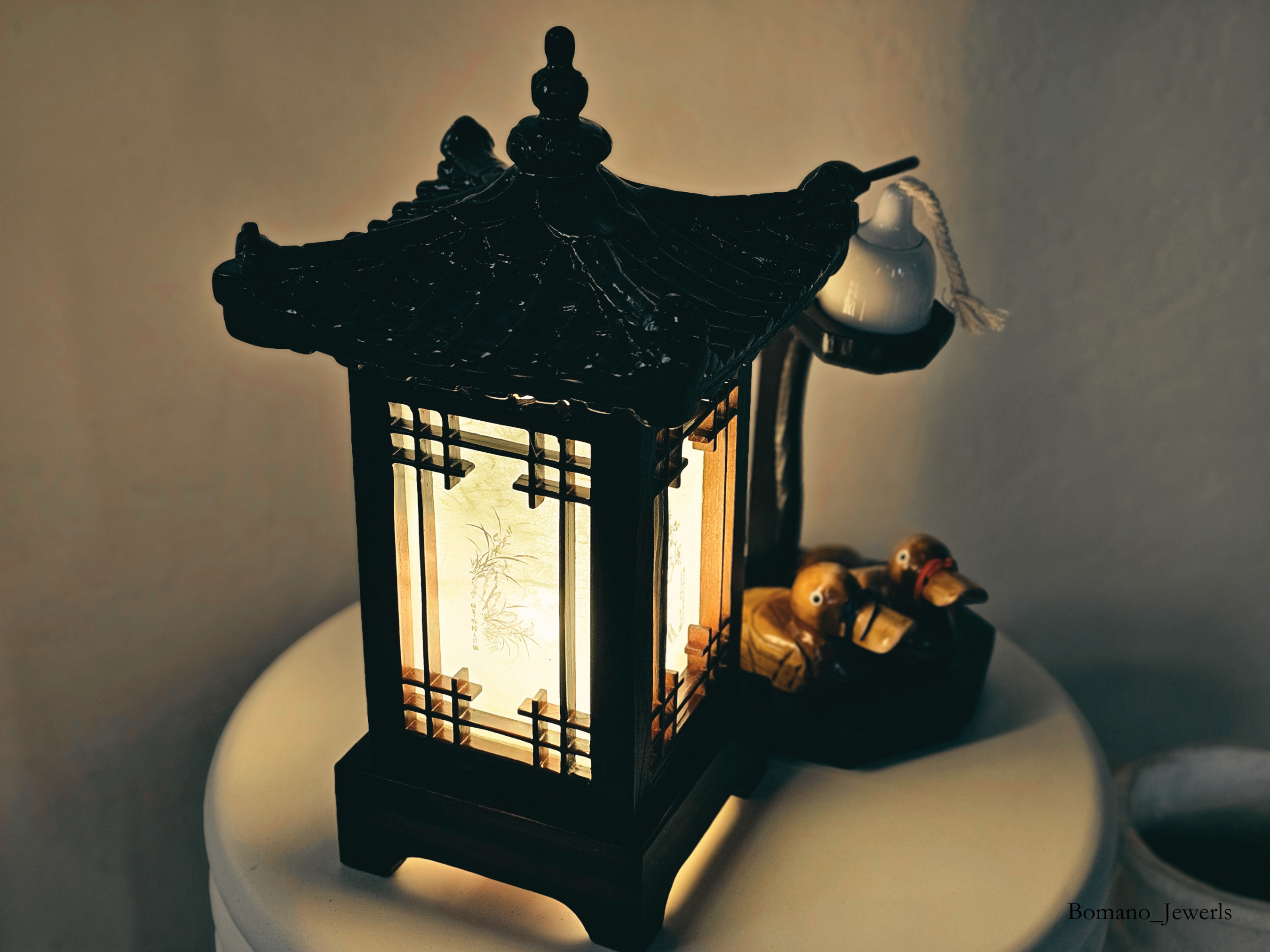Mori Haus Wooden House Crafted Hanji Shade Lantern Accent Lamp