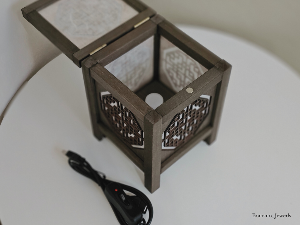 Bam Wood Shade Lantern Decor Lighting Bedroom USB Power