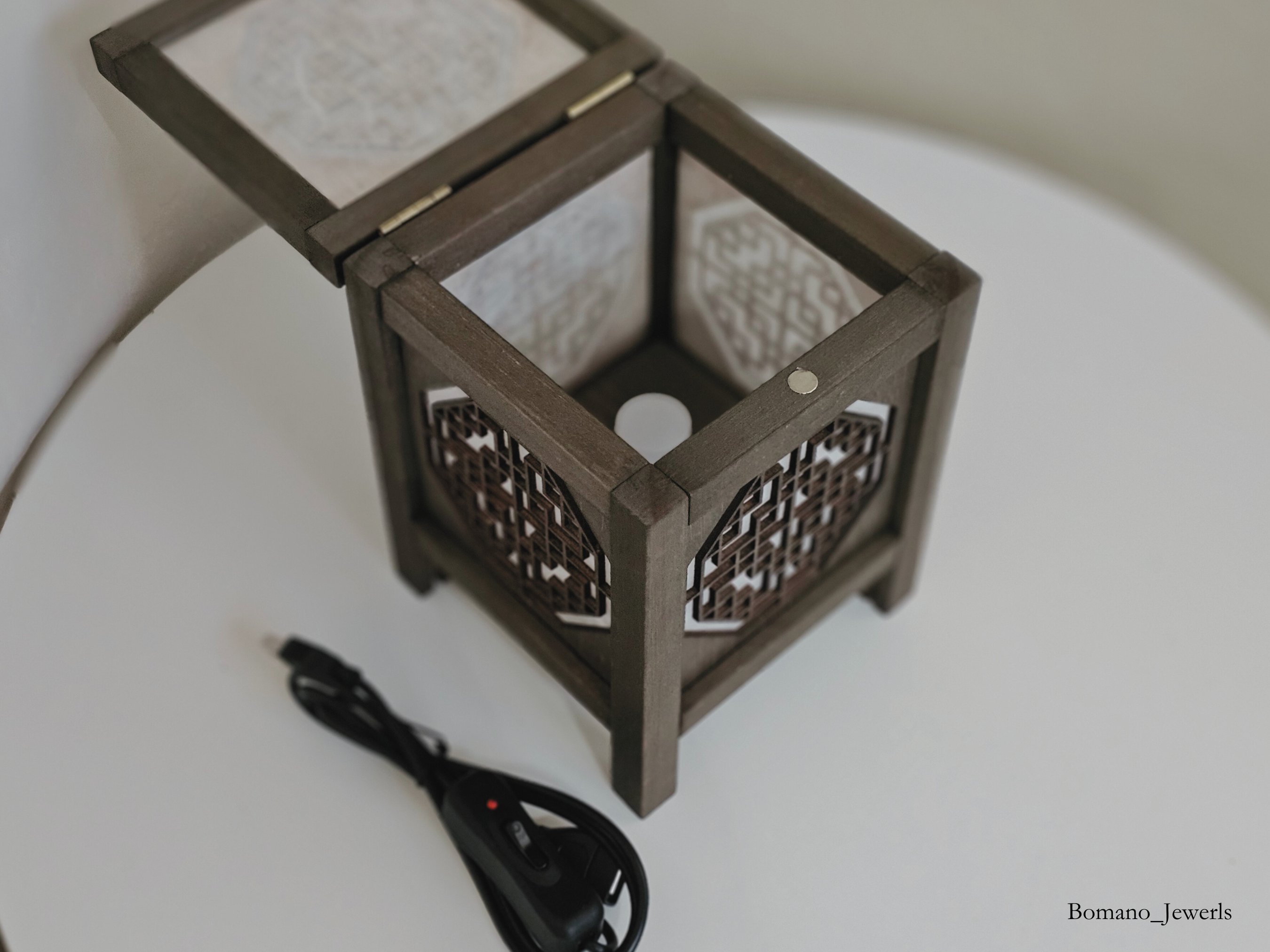 Bam Wood Shade Lantern Decor Lighting Bedroom USB Power