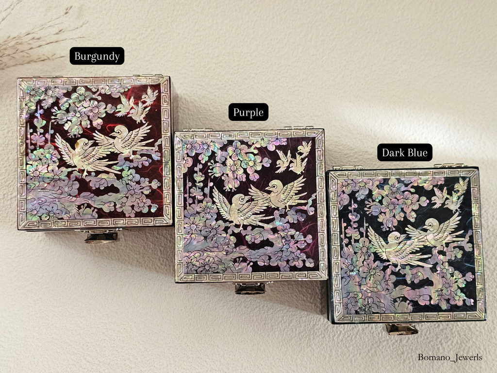 Moonlit Square Mother of Pearl Jewelry Trinket Box with Mirror