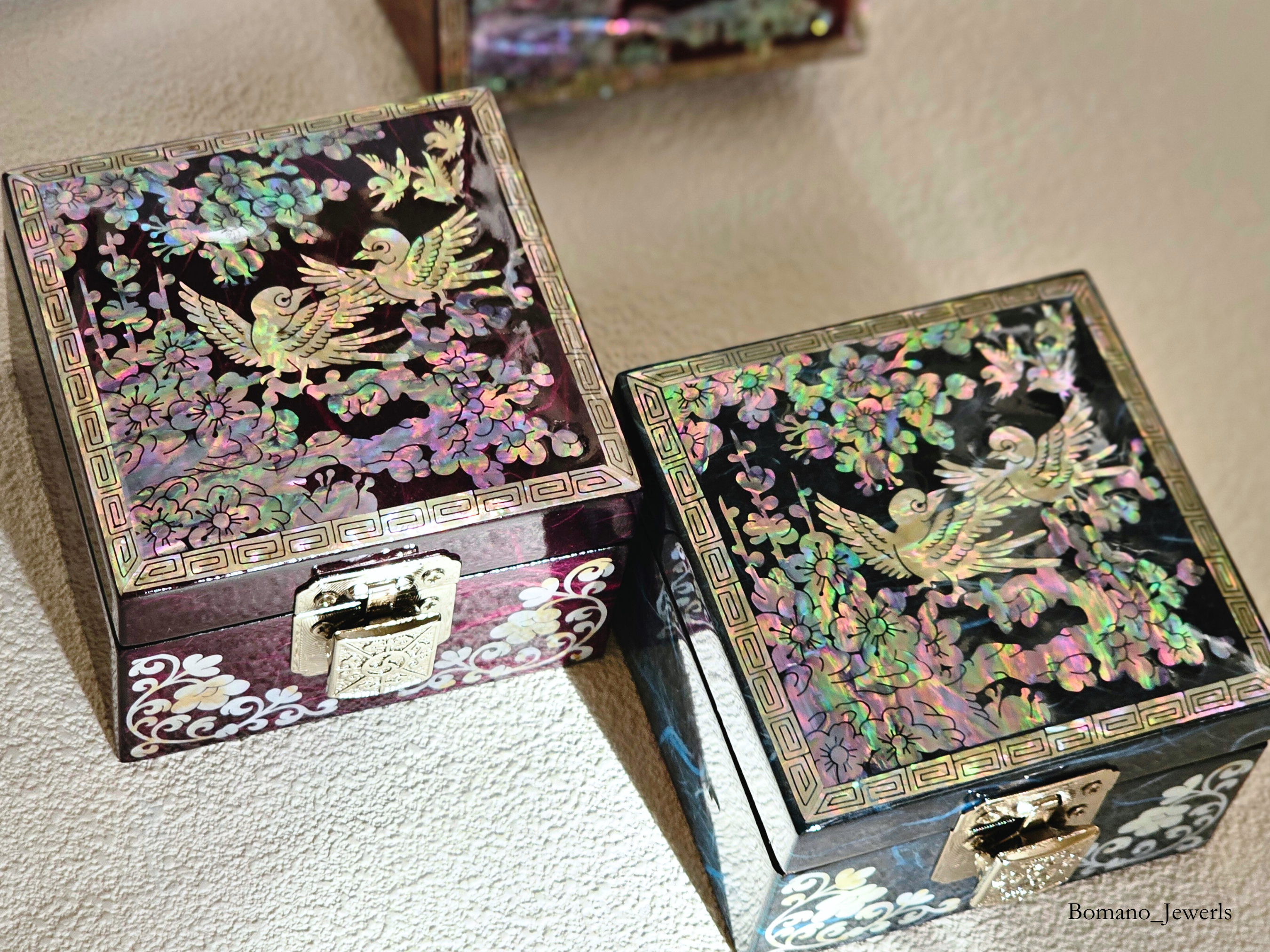 Moonlit Square Mother of Pearl Jewelry Trinket Box with Mirror