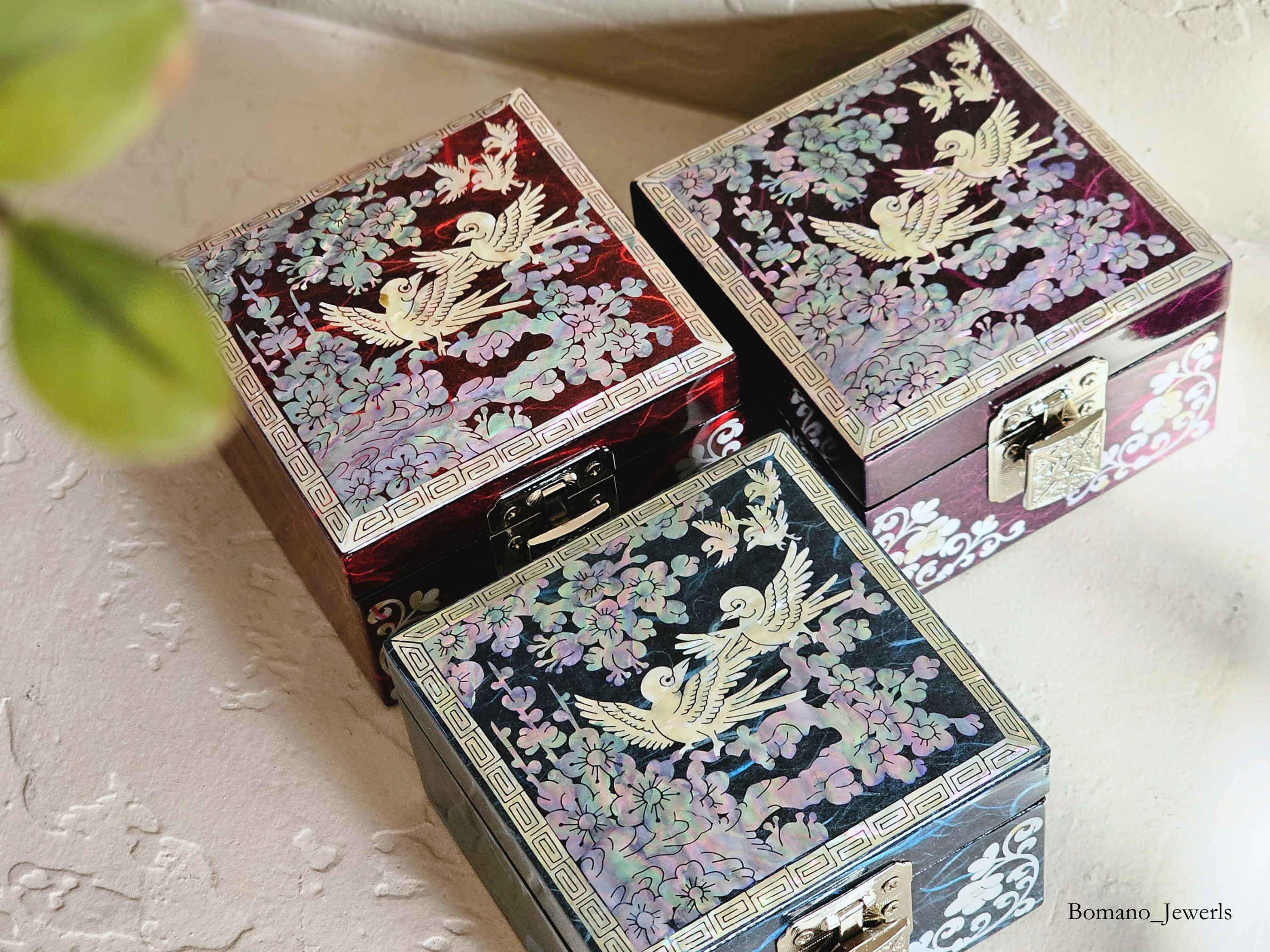 Moonlit Square Mother of Pearl Jewelry Trinket Box with Mirror