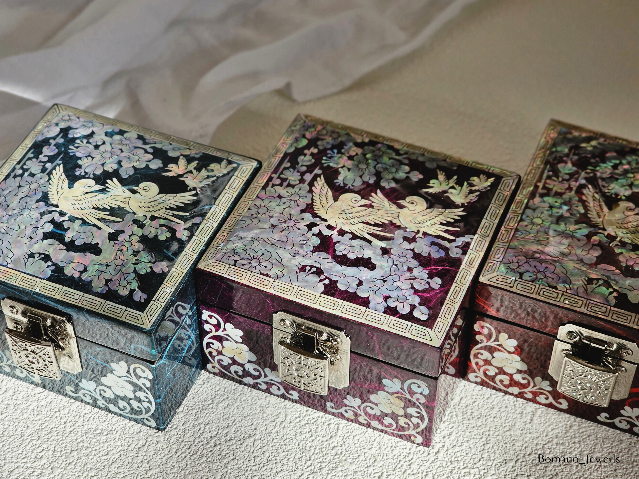 Moonlit Square Mother of Pearl Jewelry Trinket Box with Mirror