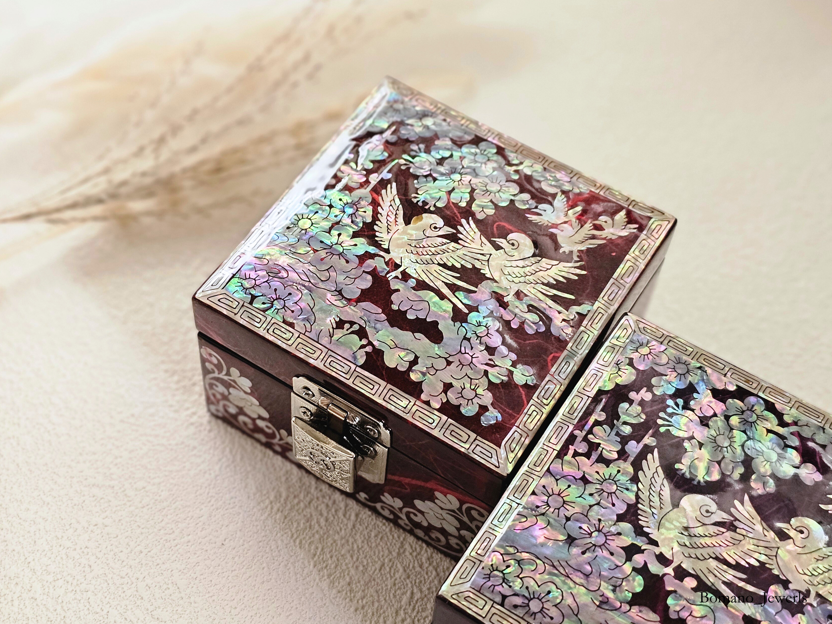 Moonlit Square Mother of Pearl Jewelry Trinket Box with Mirror