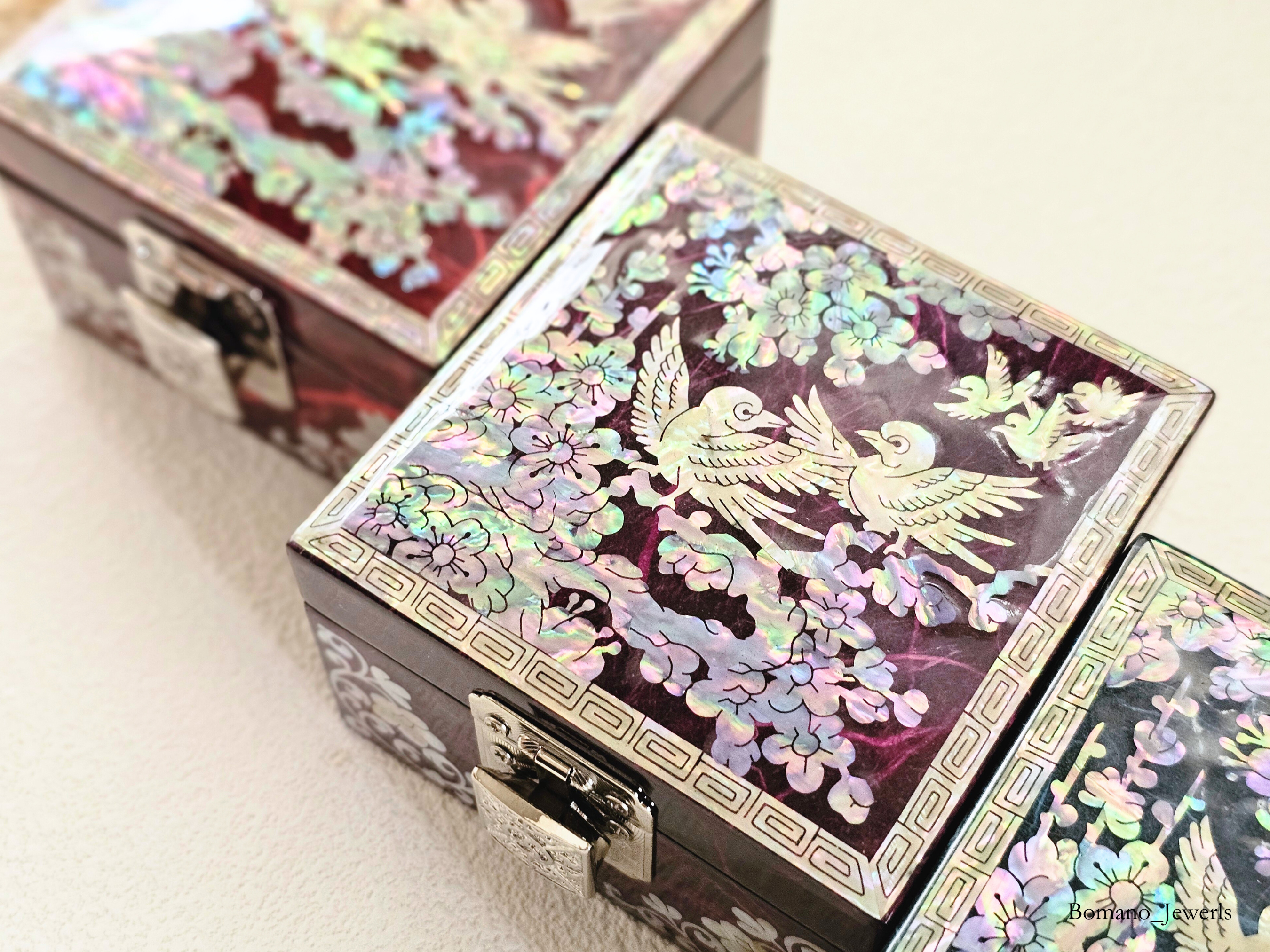 Moonlit Square Mother of Pearl Jewelry Trinket Box with Mirror