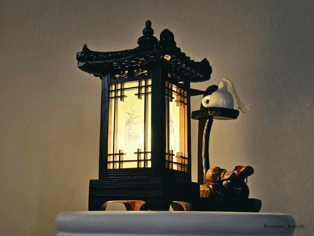 Mori Haus Wooden House Crafted Hanji Shade Lantern Accent Lamp