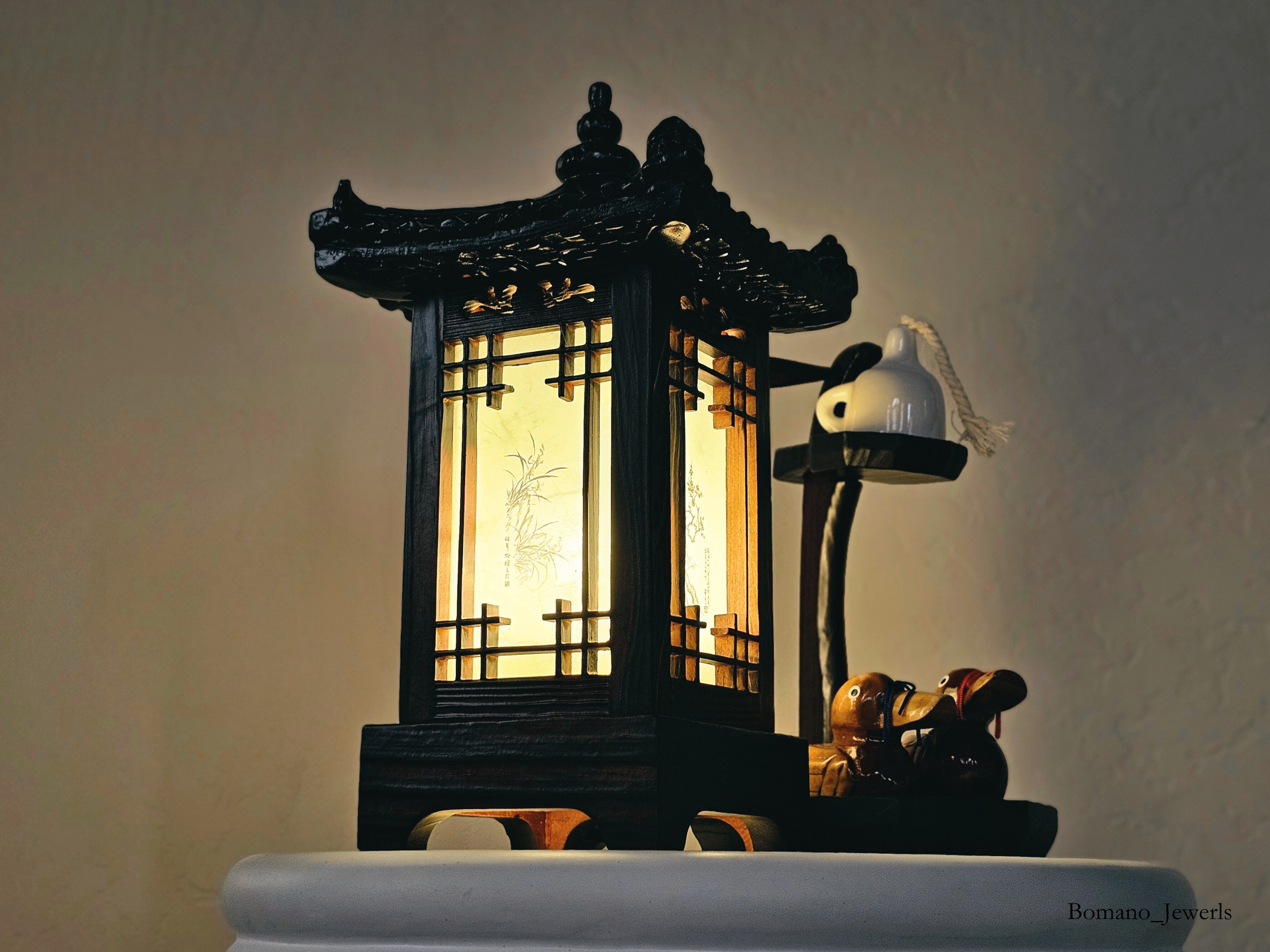 Mori Haus Wooden House Crafted Hanji Shade Lantern Accent Lamp