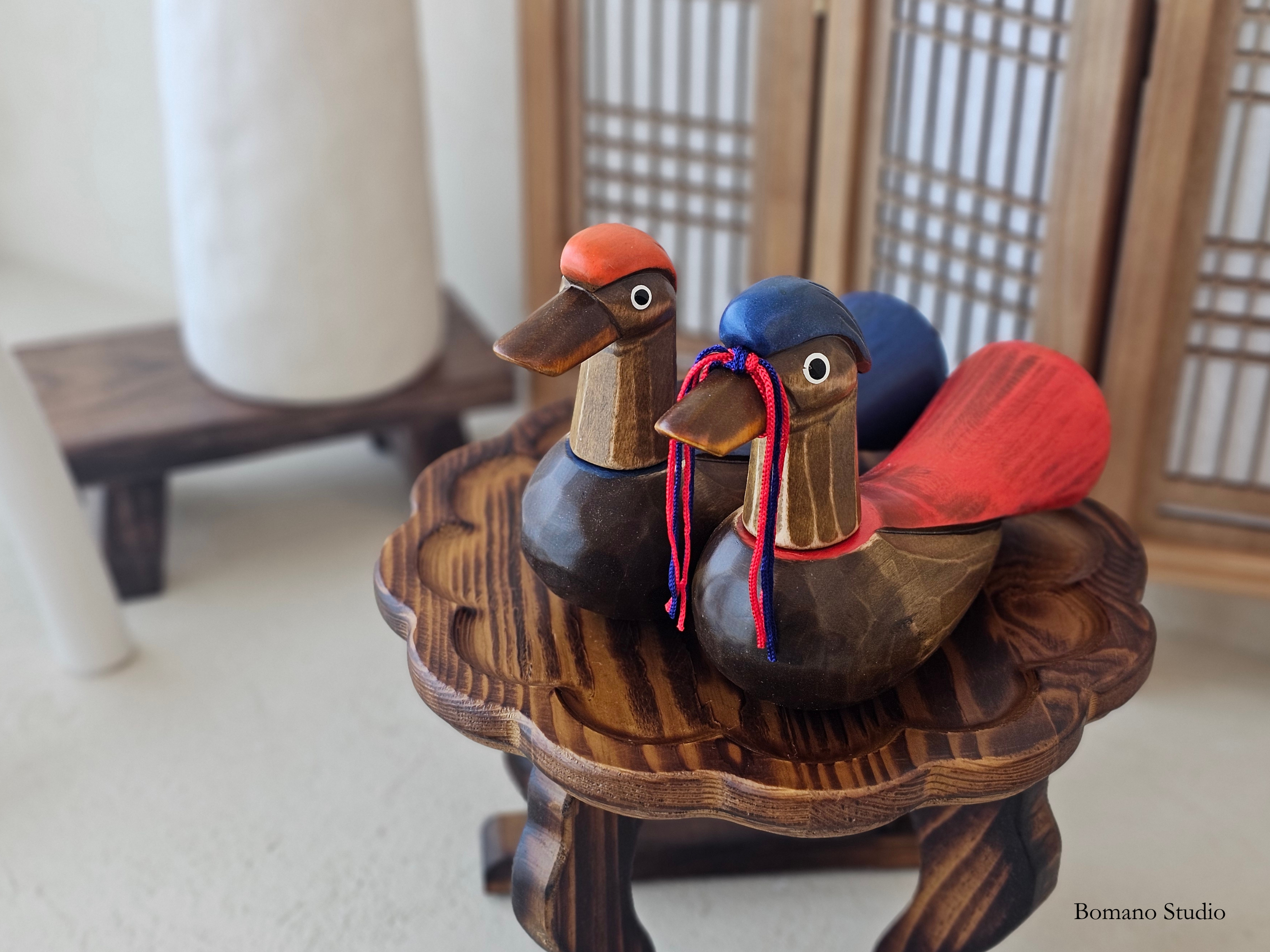 Duo Geese Wedding Gift Handcrafted Wooden Pair Couple Figurines