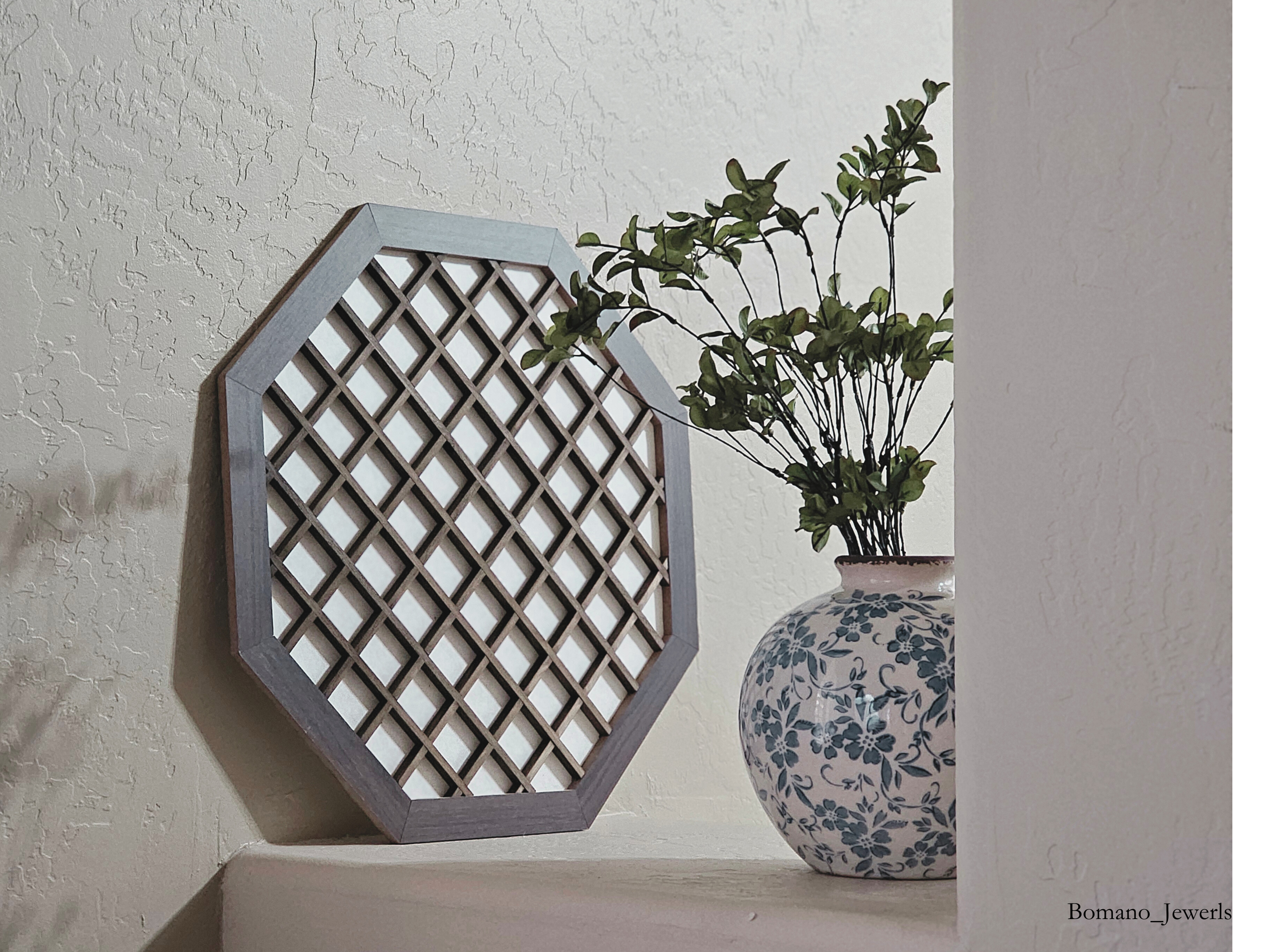 Hanok Touch Octagon Large Wooden Crafted Window Frame 17"