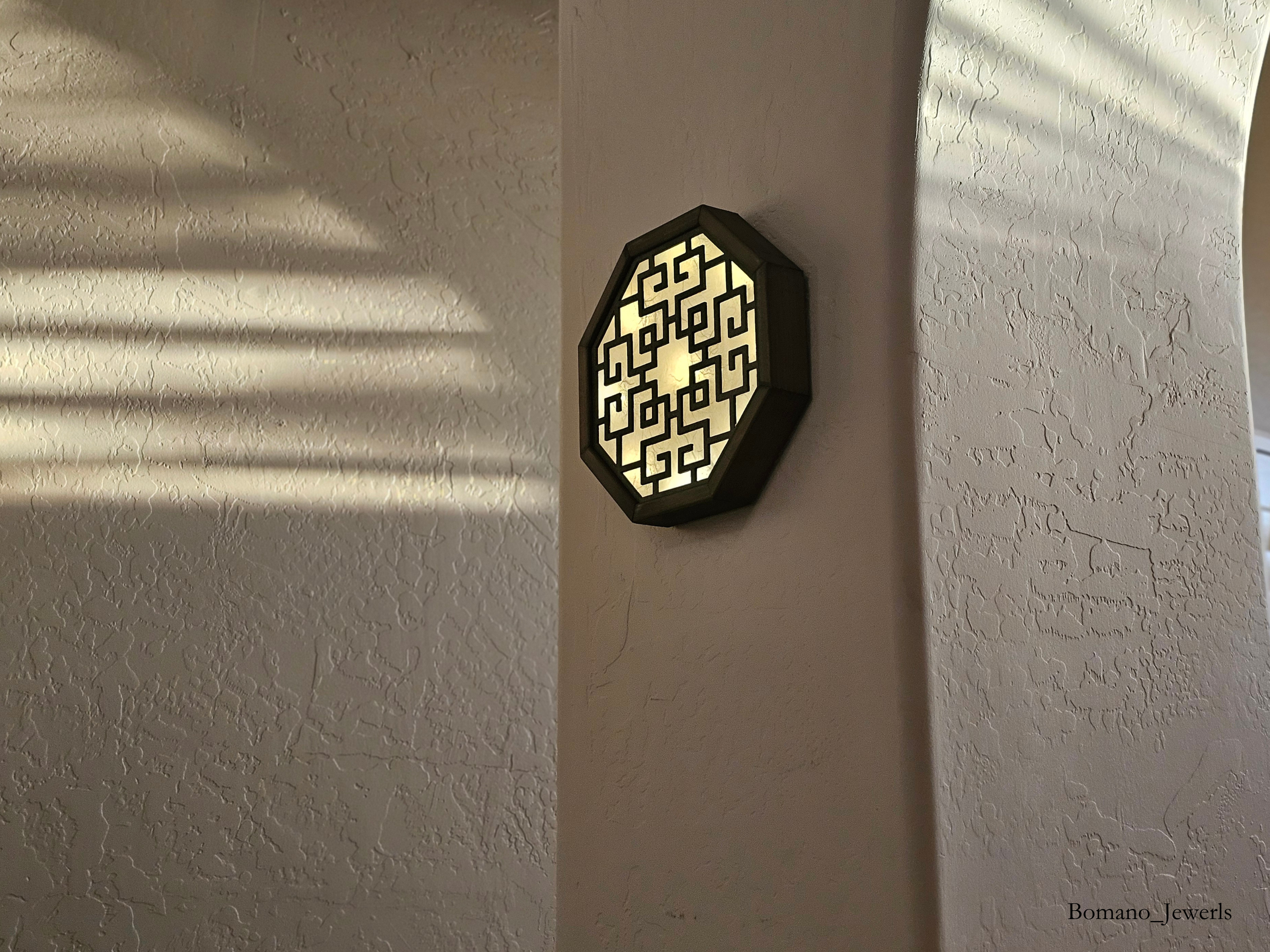 Bam Wood Octagon Wall Sconce Light Battery Operated