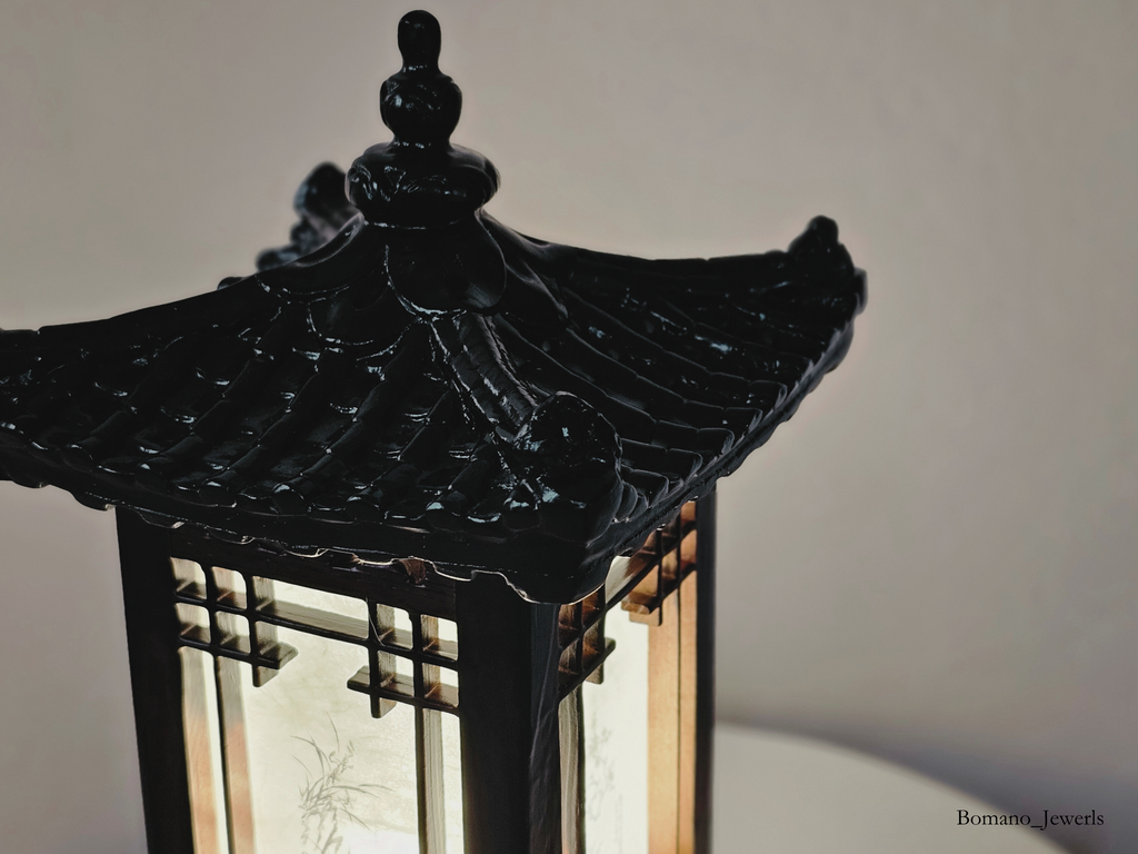 Mori Haus Wooden House Crafted Hanji Shade Lantern Accent Lamp