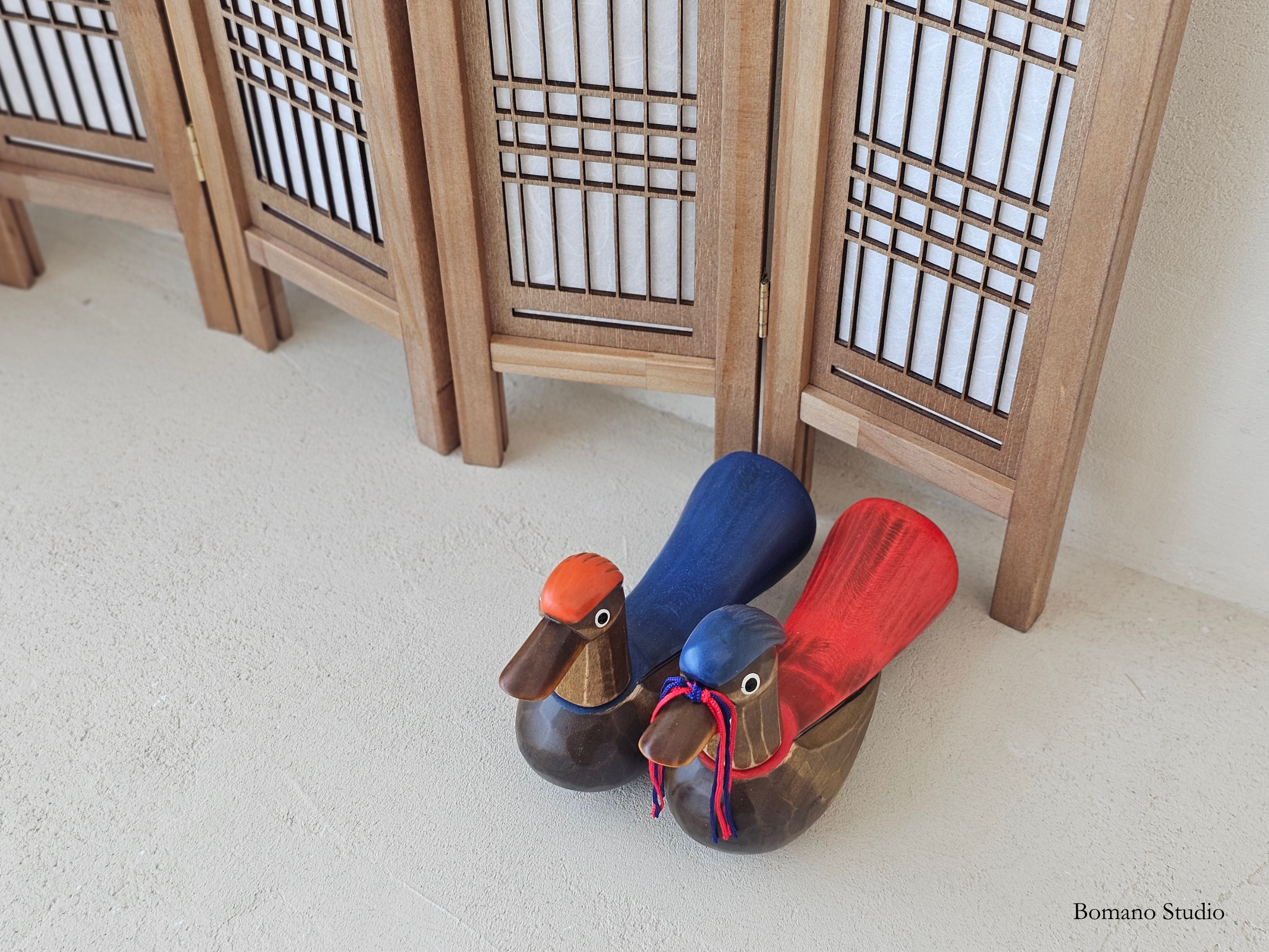 Duo Geese Wedding Gift Handcrafted Wooden Pair Couple Figurines