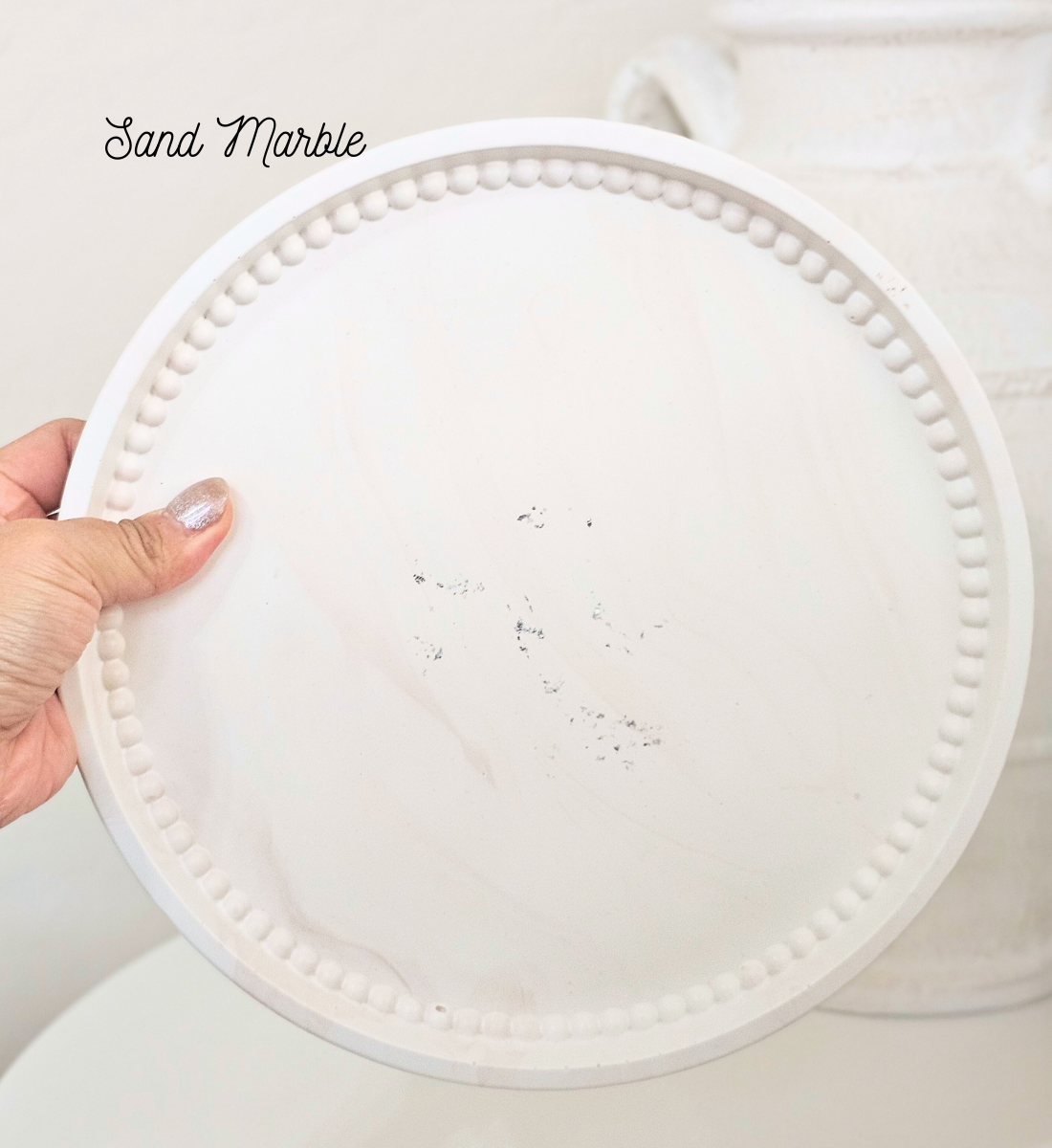 Hand-poured Marble Beaded Round Tray