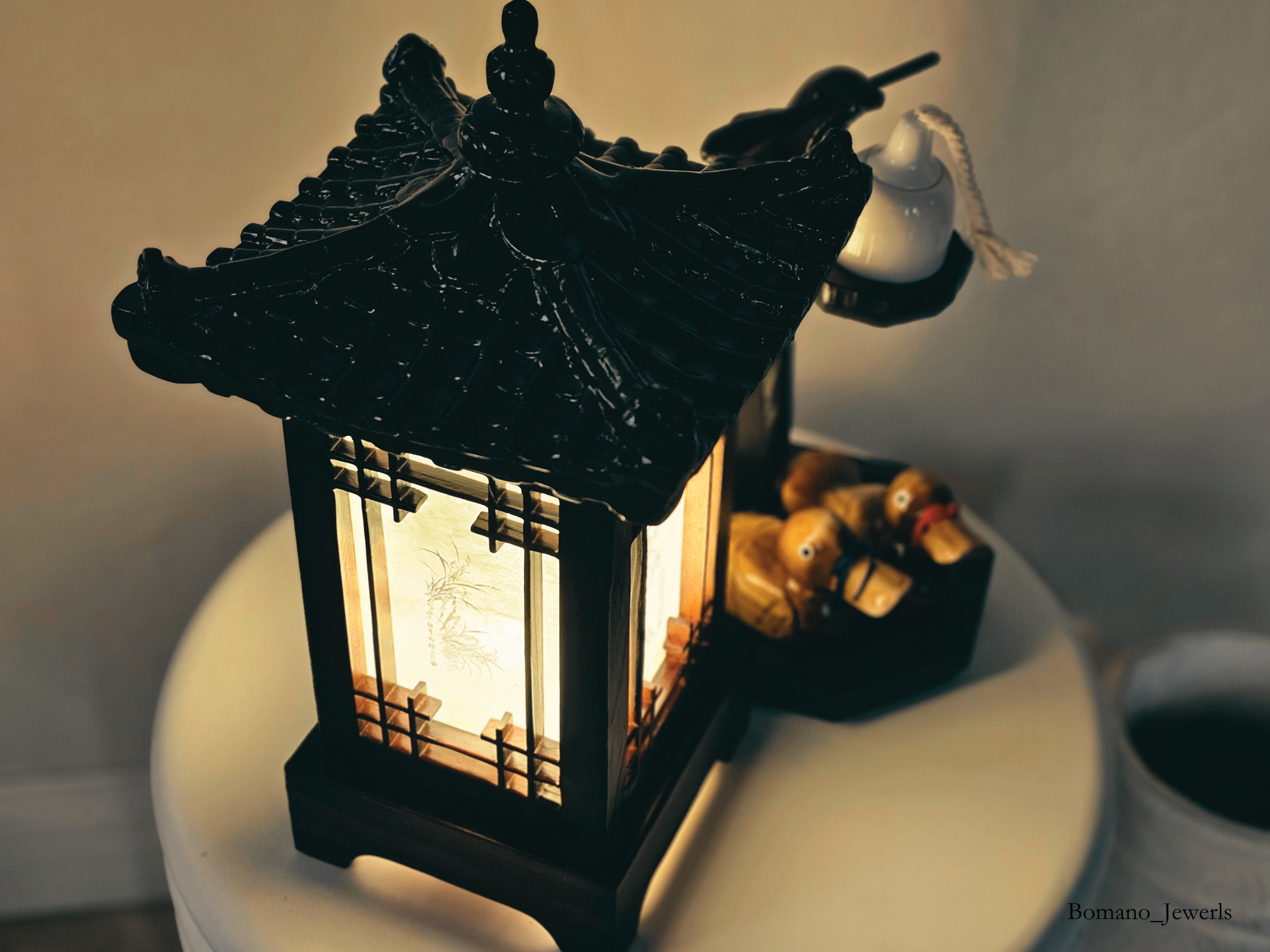 Mori Haus Wooden House Crafted Hanji Shade Lantern Accent Lamp