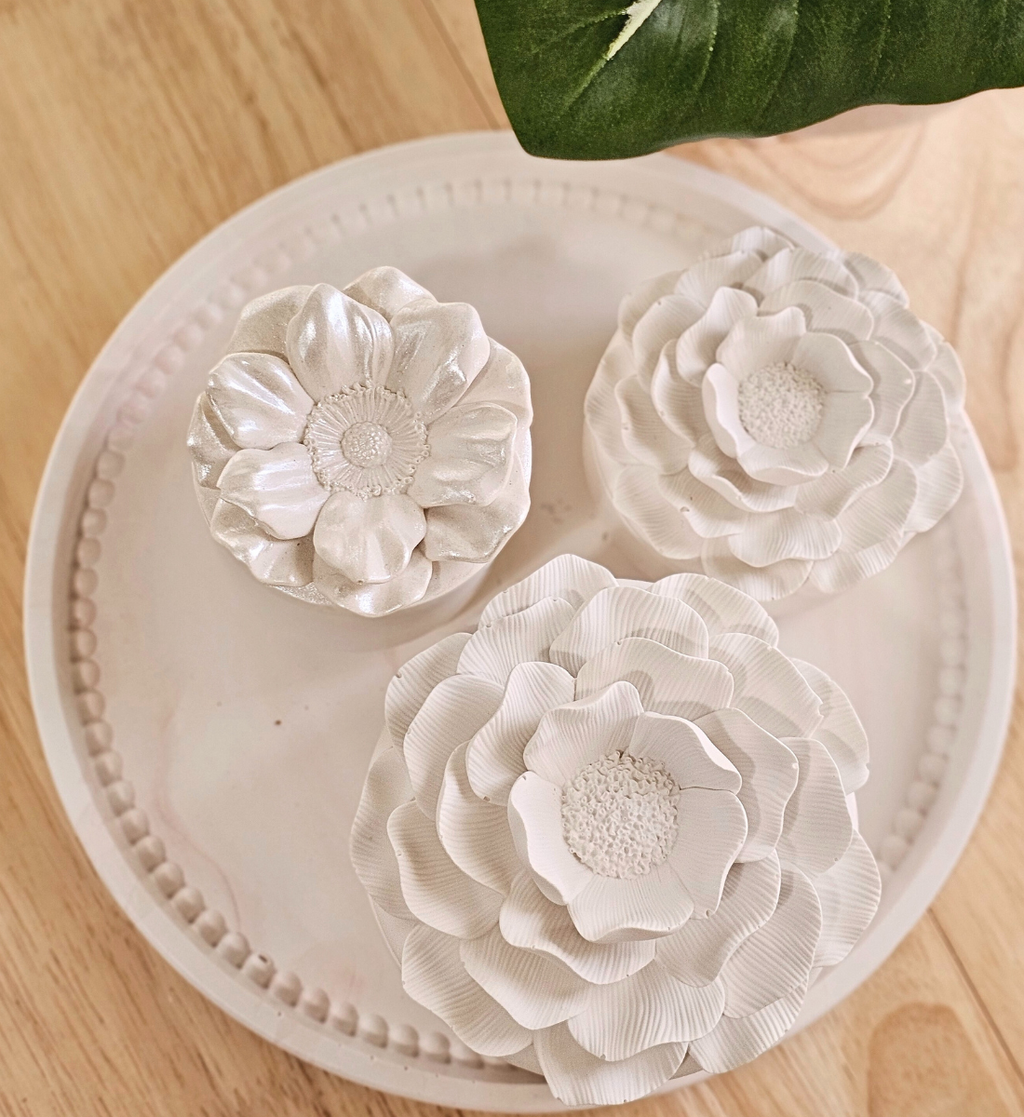 Hand-poured Marble Peony Jewelry Box Large sz