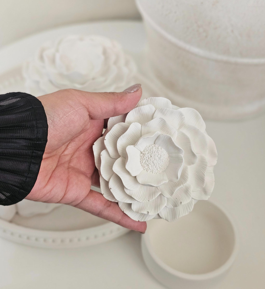 Hand-poured Marble Peony Jewelry Box Medium sz