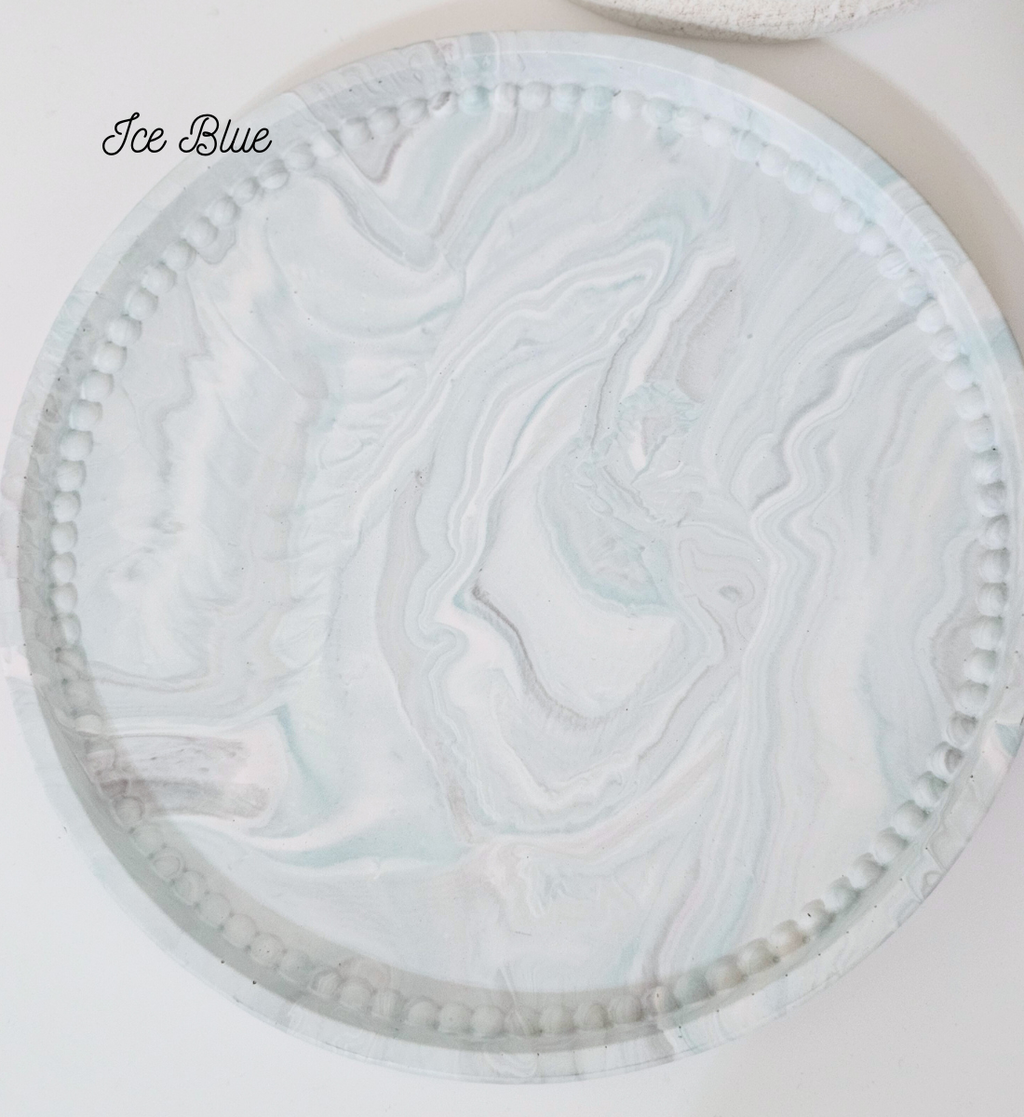 Hand-poured Marble Beaded Round Tray