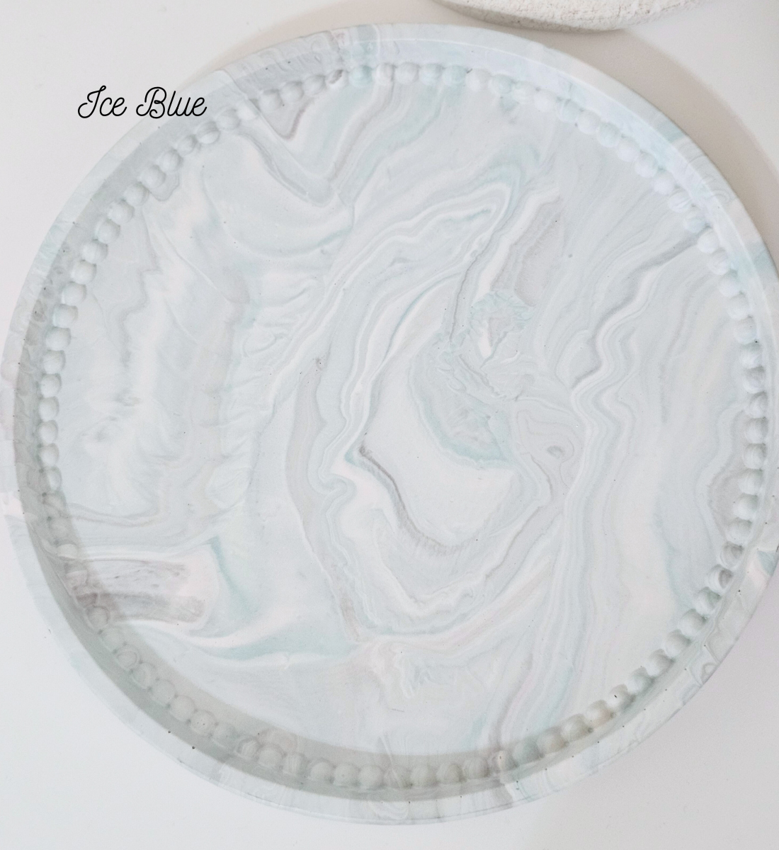 Hand-poured Marble Beaded Round Tray