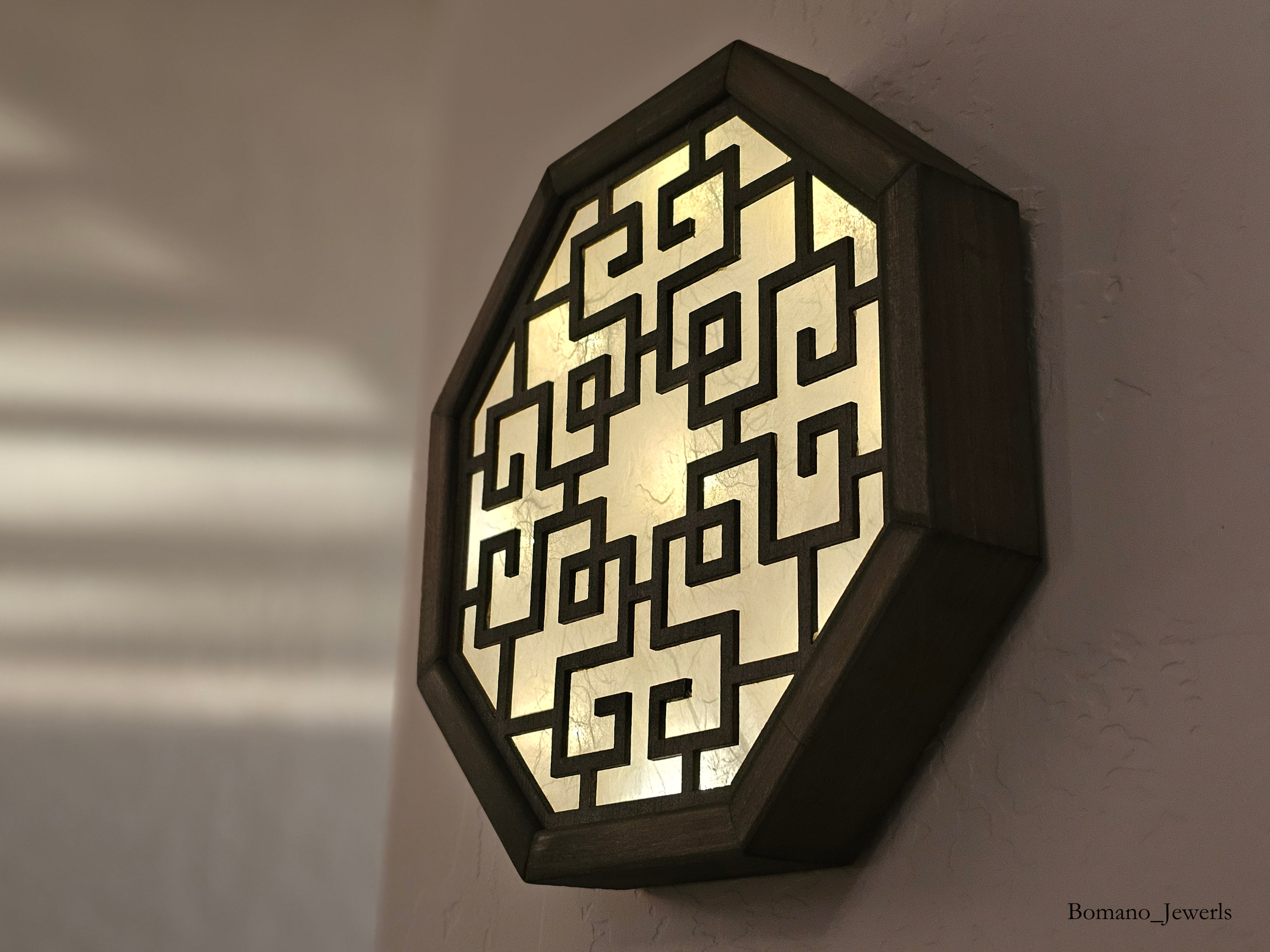 Bam Wood Octagon Wall Sconce Light Battery Operated