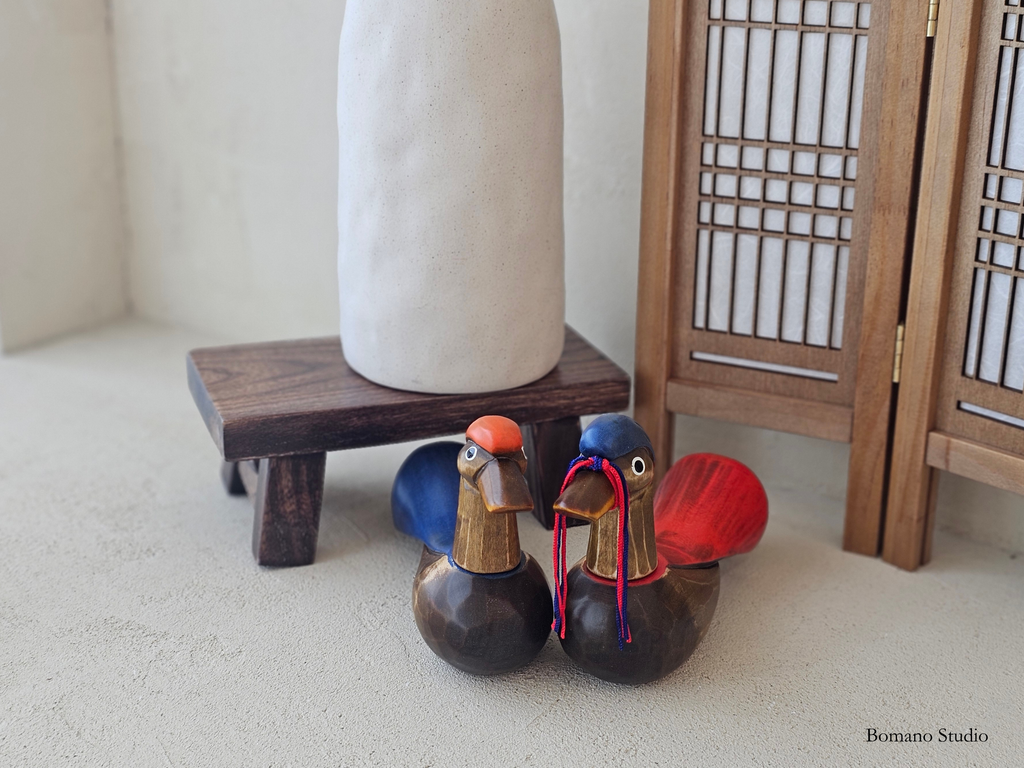 Duo Geese Wedding Gift Handcrafted Wooden Pair Couple Figurines