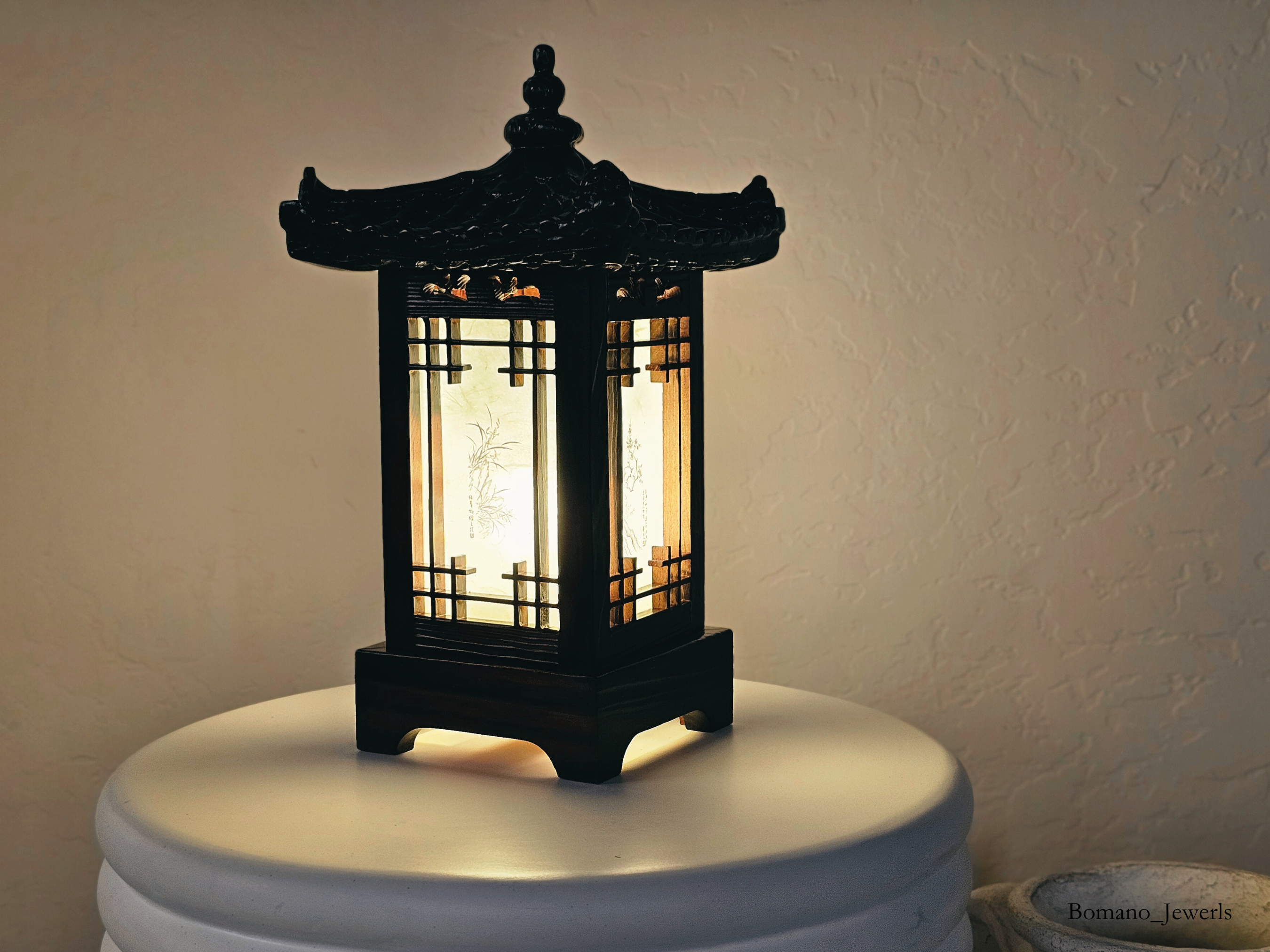 Mori Haus Wooden House Crafted Hanji Shade Lantern Accent Lamp