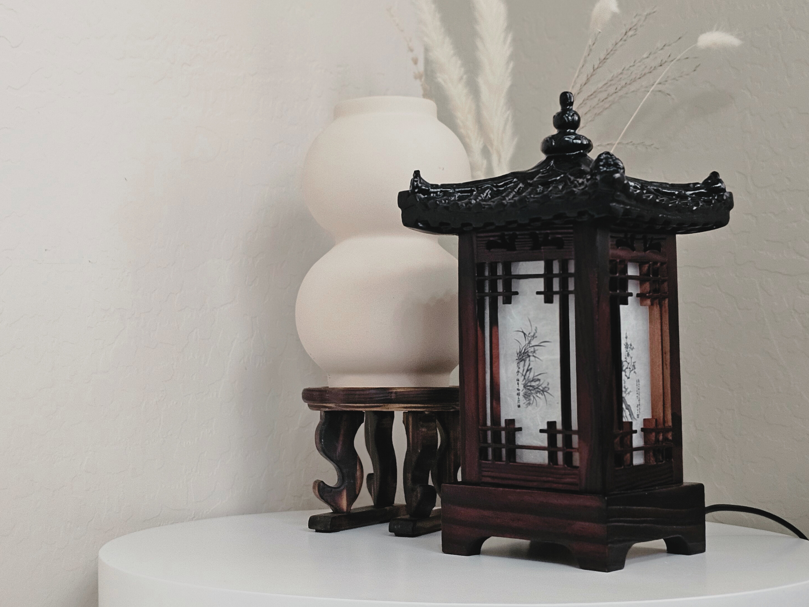 Mori Haus Wooden House Crafted Hanji Shade Lantern Accent Lamp