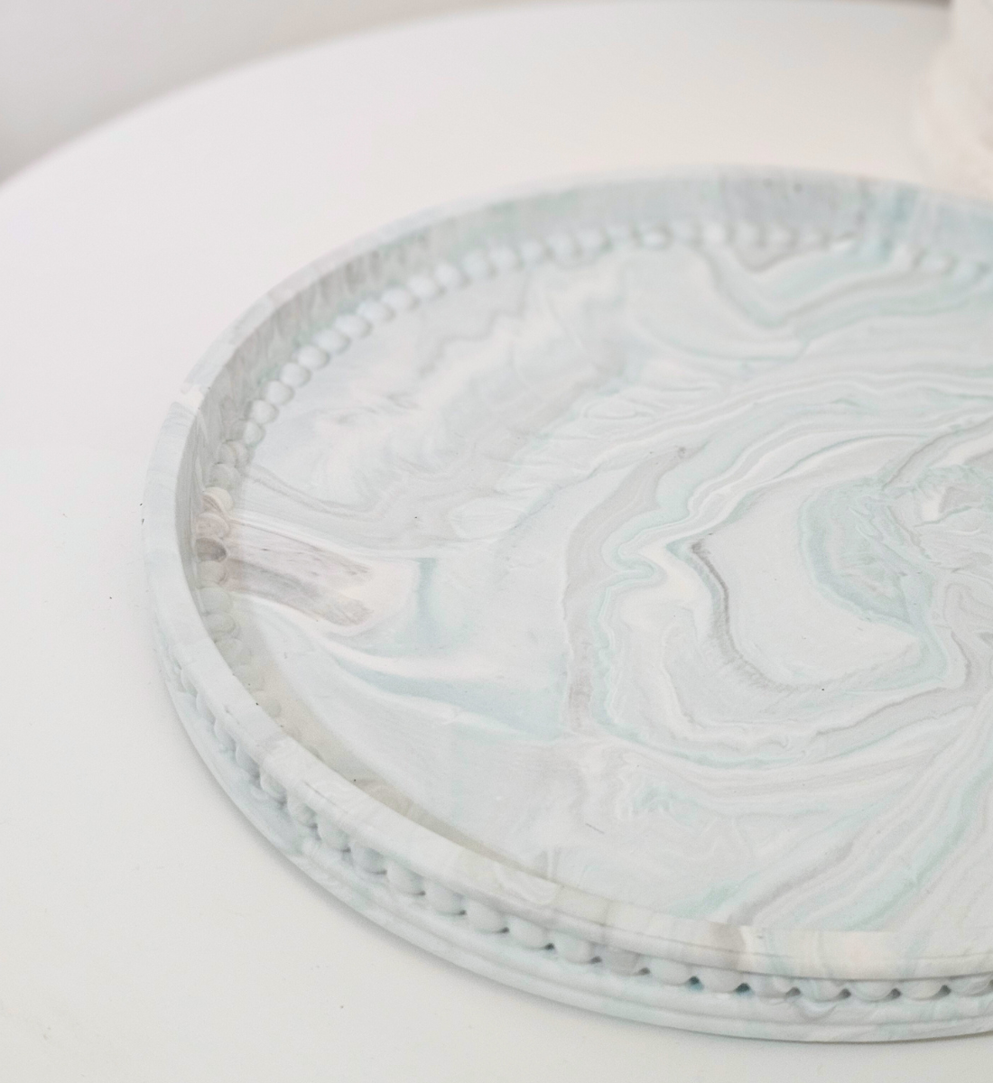 Hand-poured Marble Beaded Round Tray