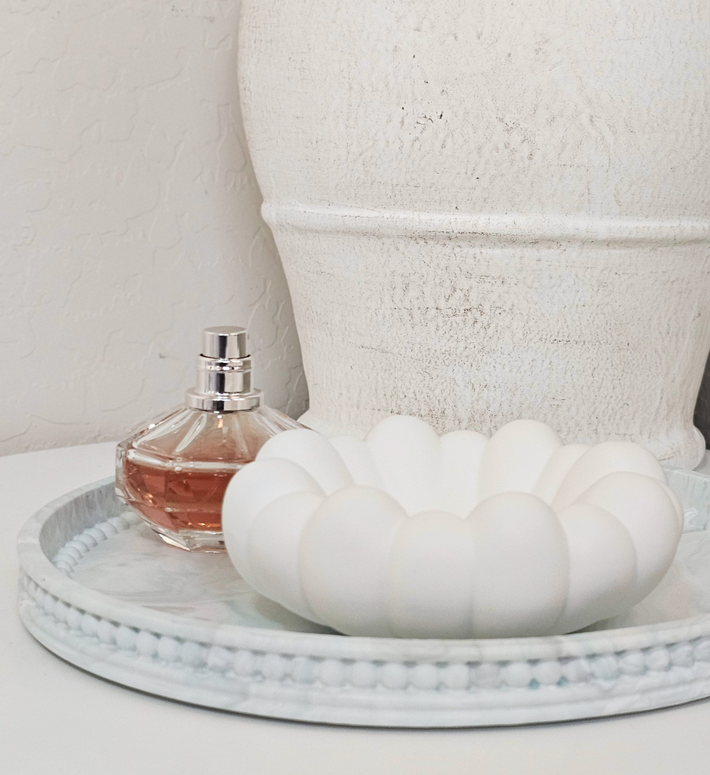 Hand-poured Marble Beaded Round Tray