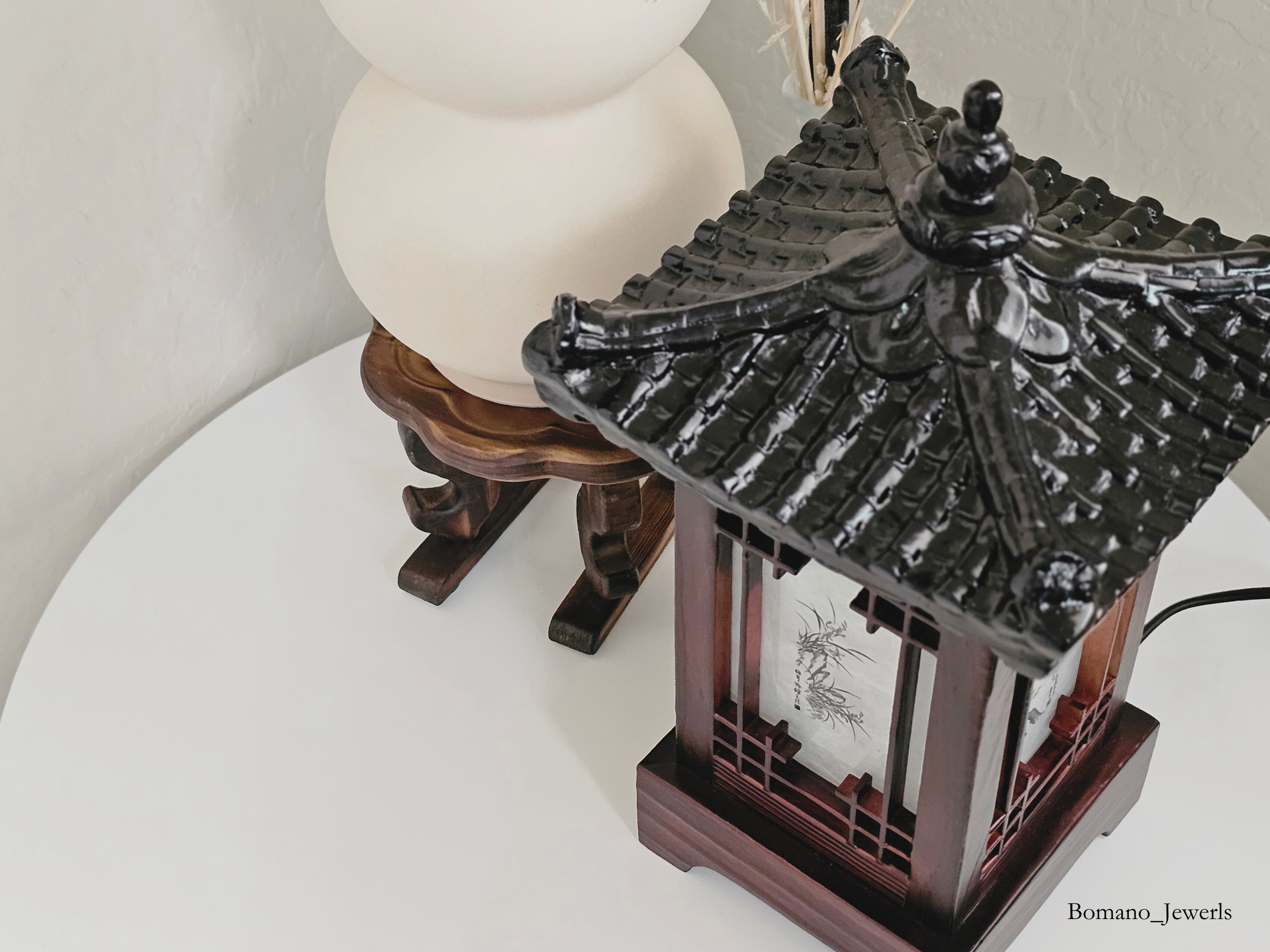 Mori Haus Wooden House Crafted Hanji Shade Lantern Accent Lamp