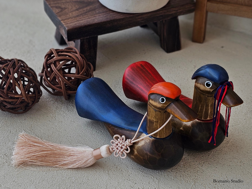 Duo Geese Wedding Gift Handcrafted Wooden Pair Couple Figurines