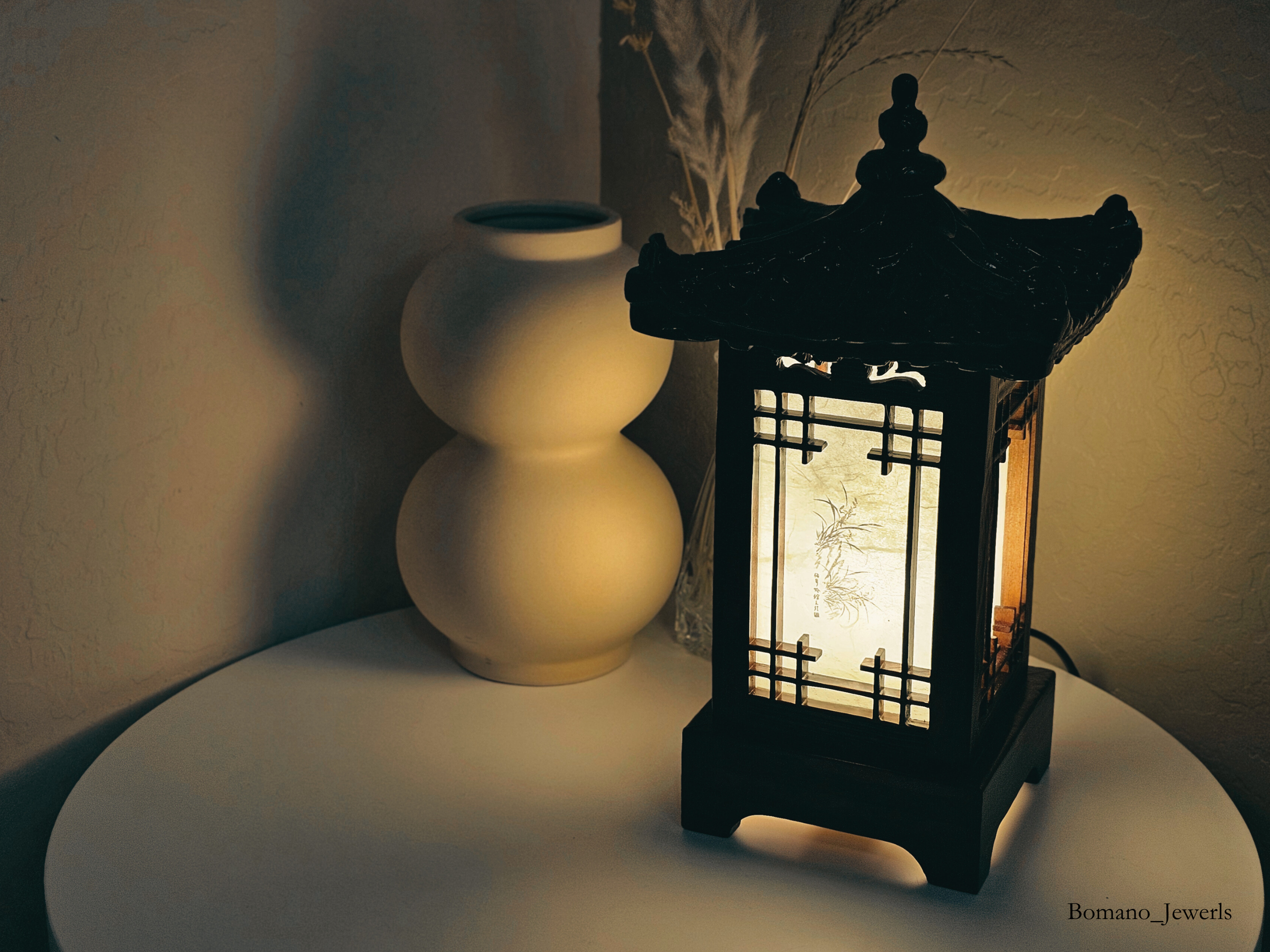 Mori Haus Wooden House Crafted Hanji Shade Lantern Accent Lamp