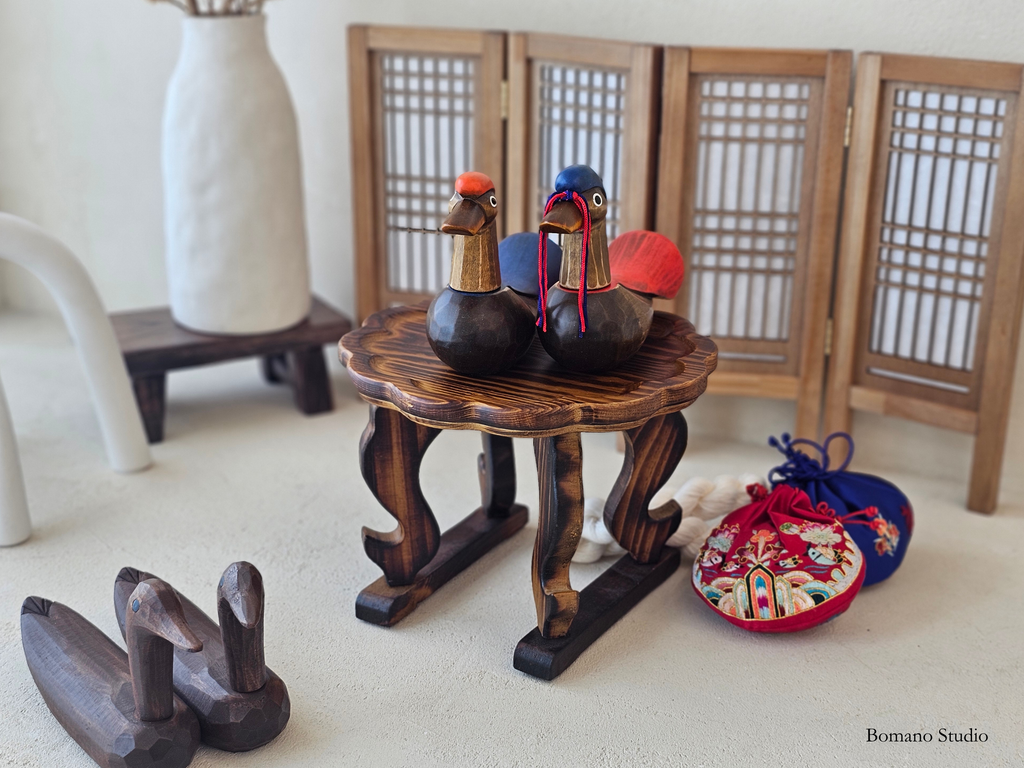 Duo Geese Wedding Gift Handcrafted Wooden Pair Couple Figurines