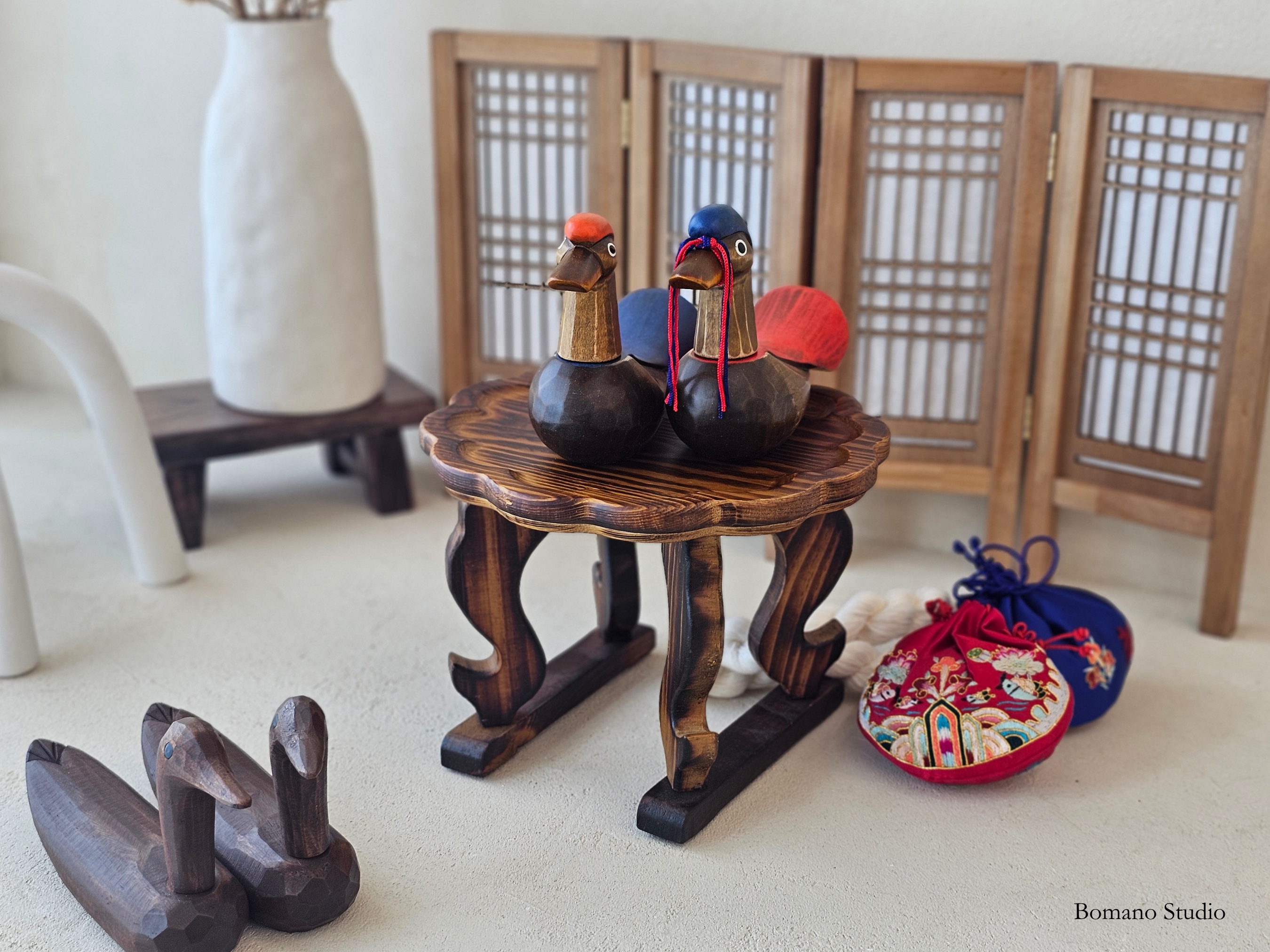 Duo Geese Wedding Gift Handcrafted Wooden Pair Couple Figurines