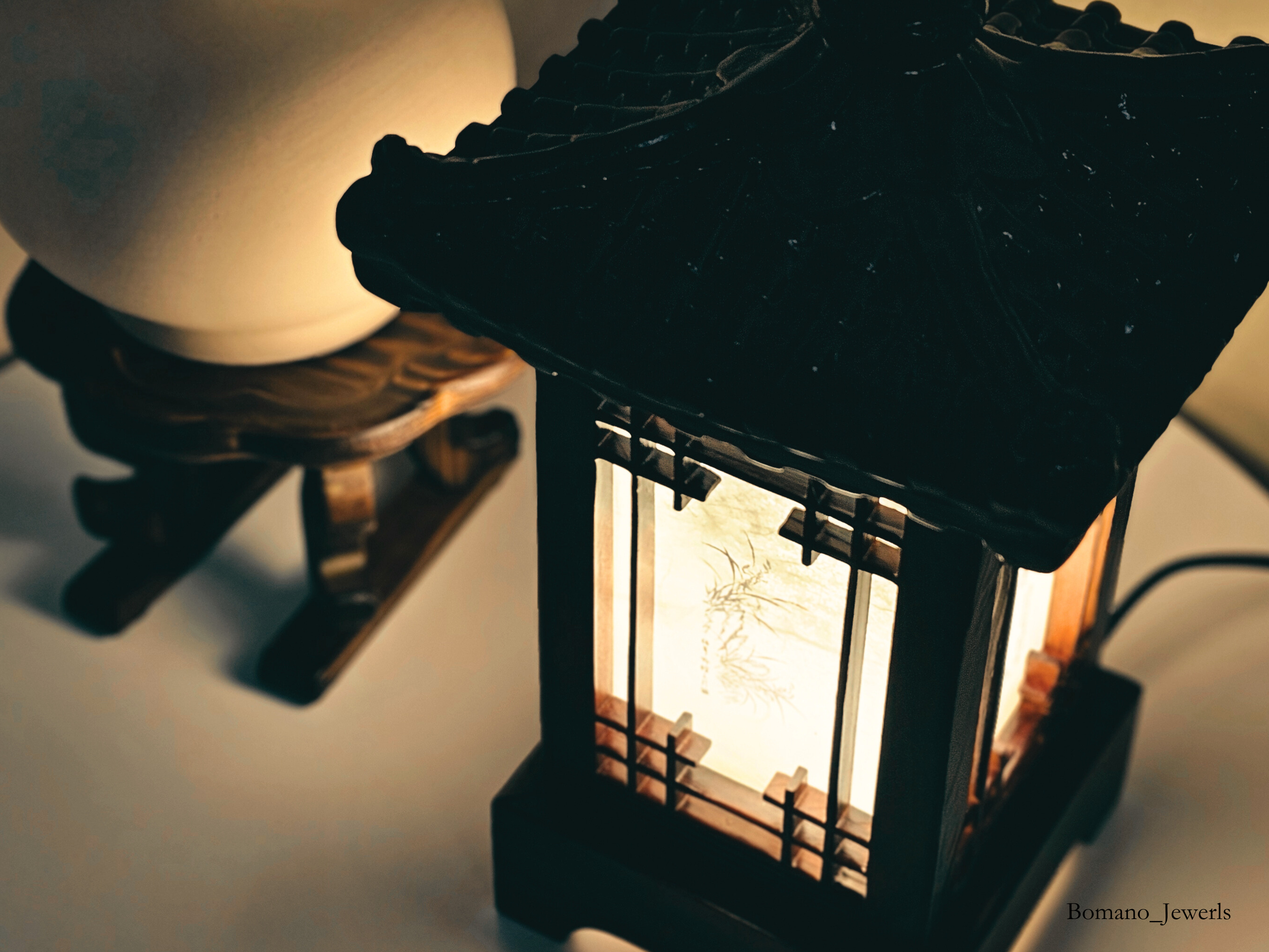 Mori Haus Wooden House Crafted Hanji Shade Lantern Accent Lamp