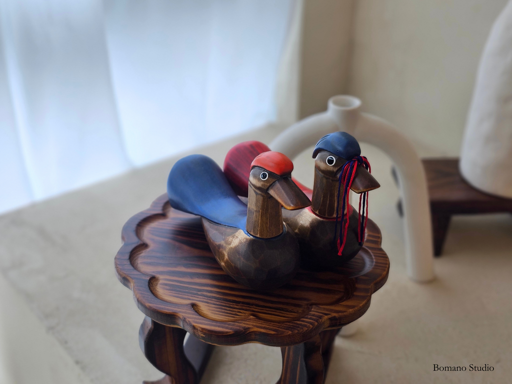 Duo Geese Wedding Gift Handcrafted Wooden Pair Couple Figurines