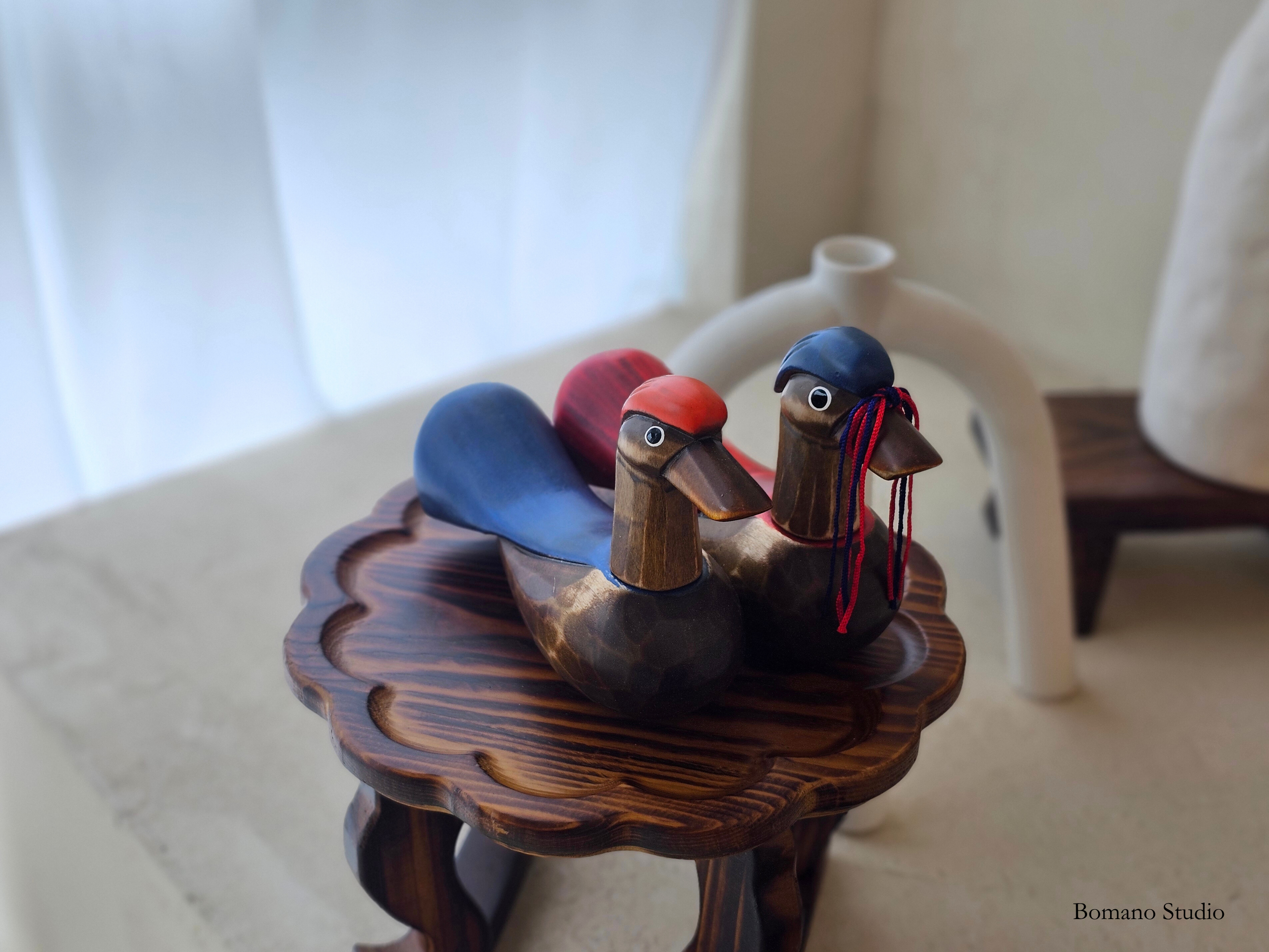 Duo Geese Wedding Gift Handcrafted Wooden Pair Couple Figurines