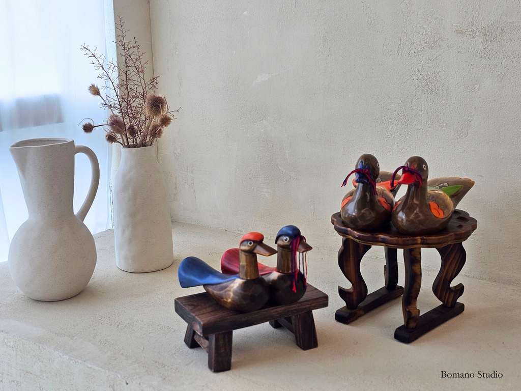 Duo Geese Wedding Gift Handcrafted Wooden Pair Couple Figurines