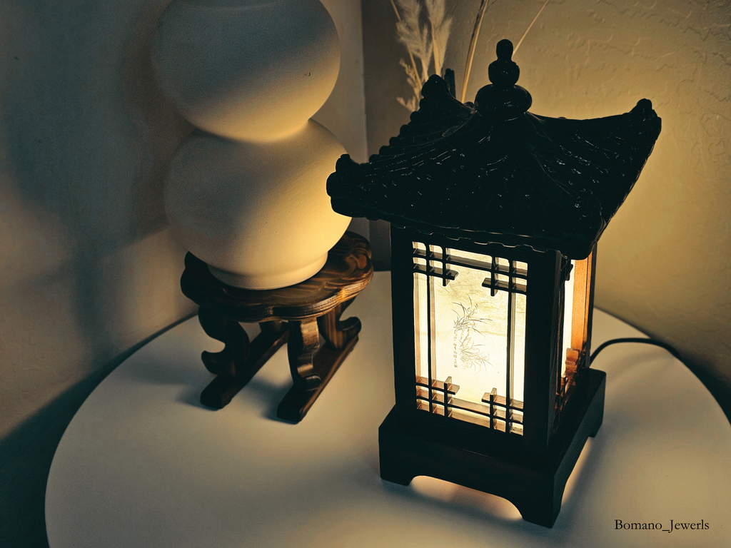 Mori Haus Wooden House Crafted Hanji Shade Lantern Accent Lamp