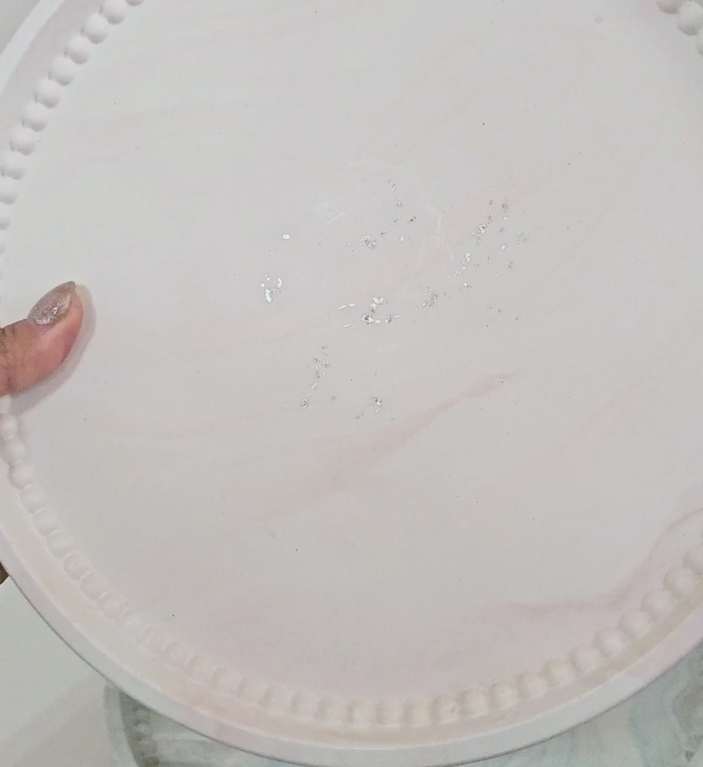 Hand-poured Marble Beaded Round Tray